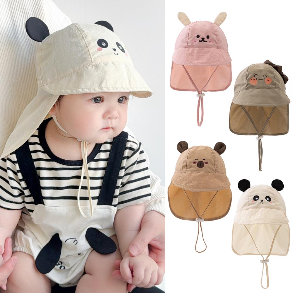 Cute Baby Summer Hat with Shawl Cartoon Kids Sun Hats for Girls Boys Neck Protection Baby Baseball Cap Children Panama Hat 3-12M
