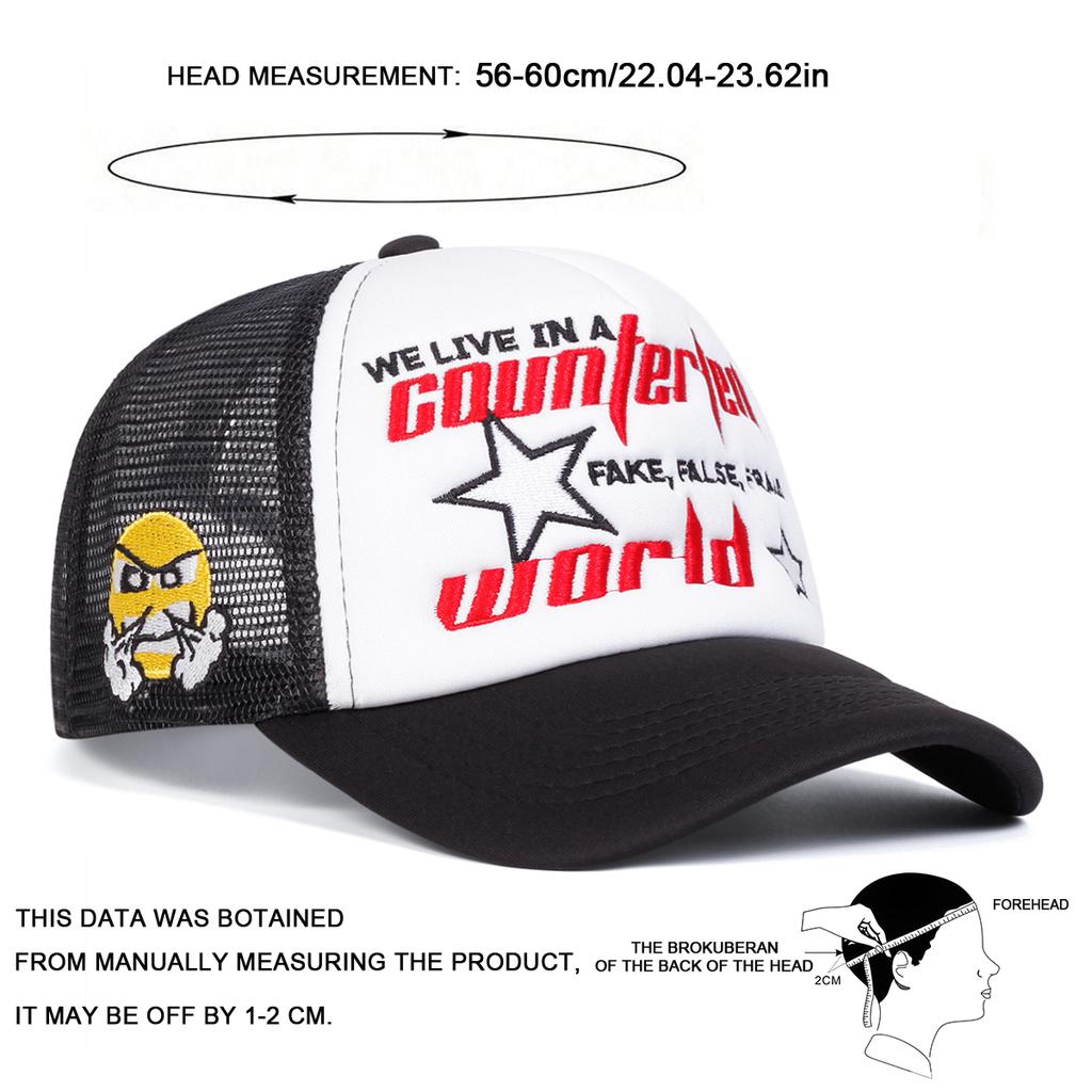 Унисекс Звезда МИР Сердитое выражение Вышивка Регулируемая Сетчатая Бейсболка Дышащая Защита от солнца Кепки Весна Лето Спорт на открытом воздухе Путешествия для Женщин Мужчин