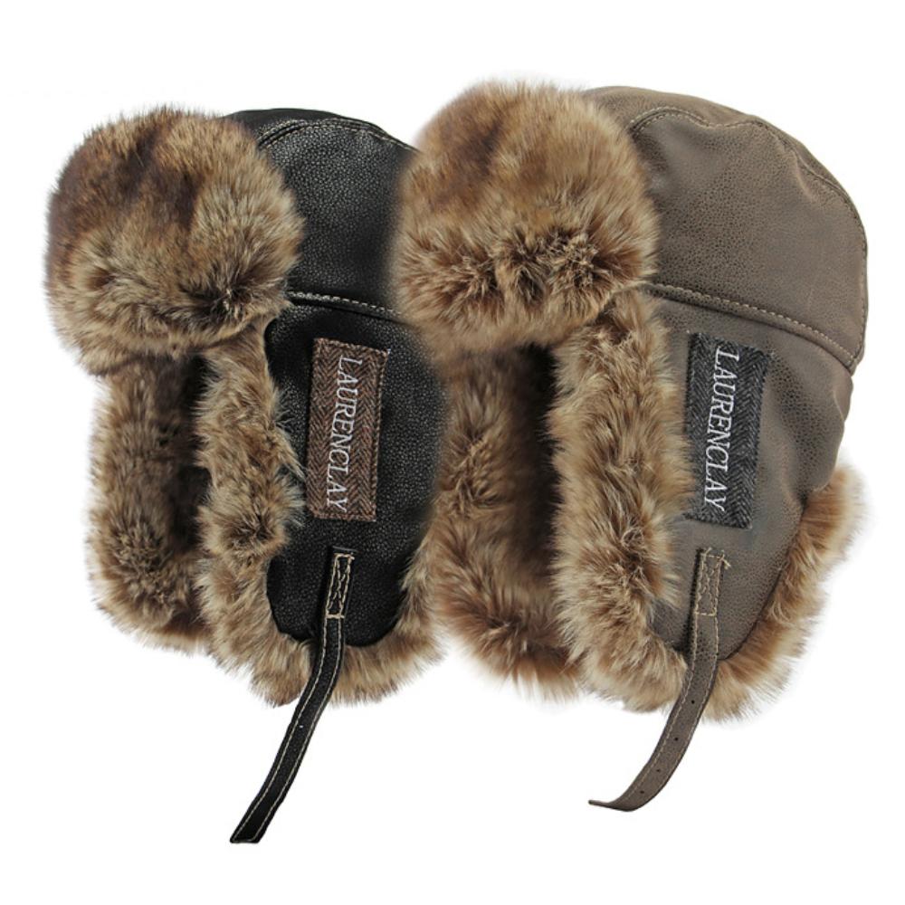 Winter Hat Thick Warm Men Women Fur Hat Male Windproof PU Leather Ski Earflap Cap Hat