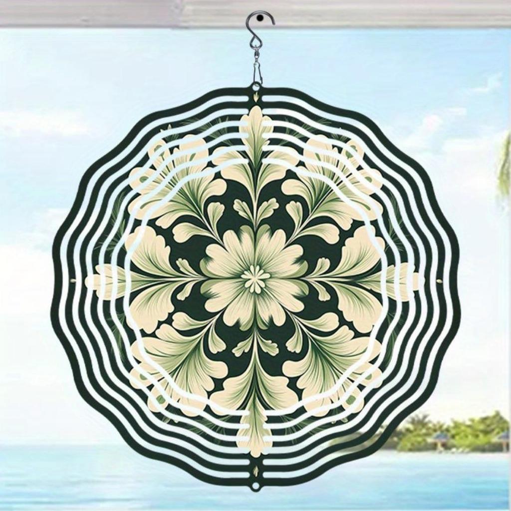Lucky Clover Pattern Metal Wind Spinner Outdoor Decorative Kinetic Garden Art Hanging Wireless Wind Chime for Halloween Christmas