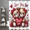 Valentine's Day Cute Bear Floral Love Shower Curtain, Bathroom Decorative Shower Curtain, Waterproof Shower Curtain with Hooks