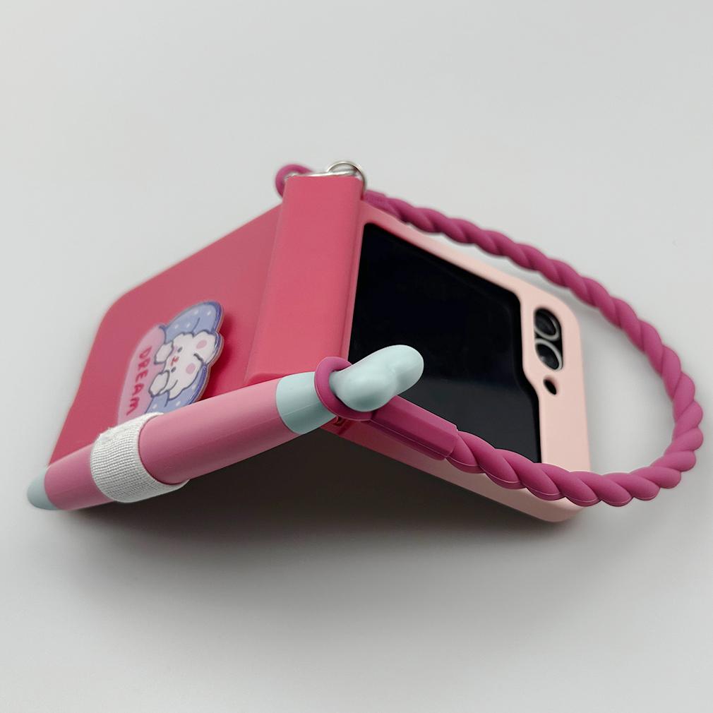 z flip 5 case cute phone cases with stylus Pink flip Cover for Samsung Galaxy Z Flip 5 case kawaii case with silicone hand strap