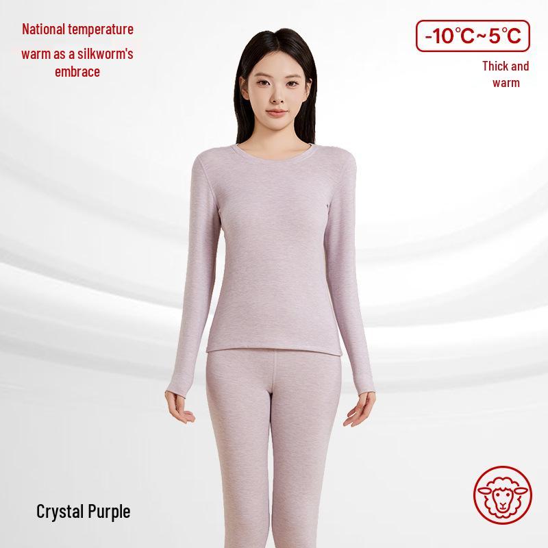 Женский термокомплект из кашемировой смеси с теплогенерирующим эффектом, с круглым вырезом: Антистатичное, Приятное к коже, Осенне-зимнее нижнее белье