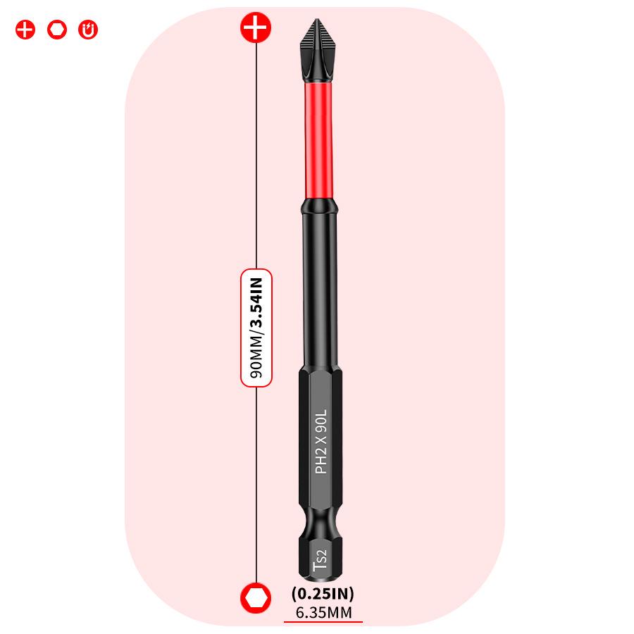 Набор магнитных бит Phillips PH2 с противоскользящим покрытием, 25-150 мм, головки для электрической отвертки высокой твердости