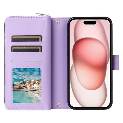 R20 Чехол для iPhone 15 Plus с карманом на молнии, обложка из ПУ кожи с 9 слотами для карт