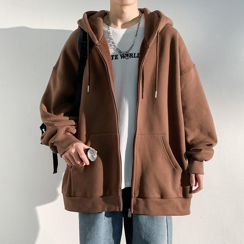 Men's Hooded Cardigan Sweatshirt - 2022 Autumn/Winter, Solid Color, Trendy Loose Fit, Sports Style, with Zipper.