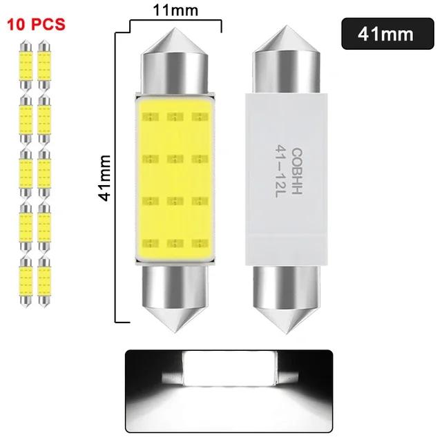 10 шт. светодиодная лампа C5W - C10W Festoon 31-42 мм 12 В COB 7000K Белый свет для салона, купола, багажника, подсветки номерного знака