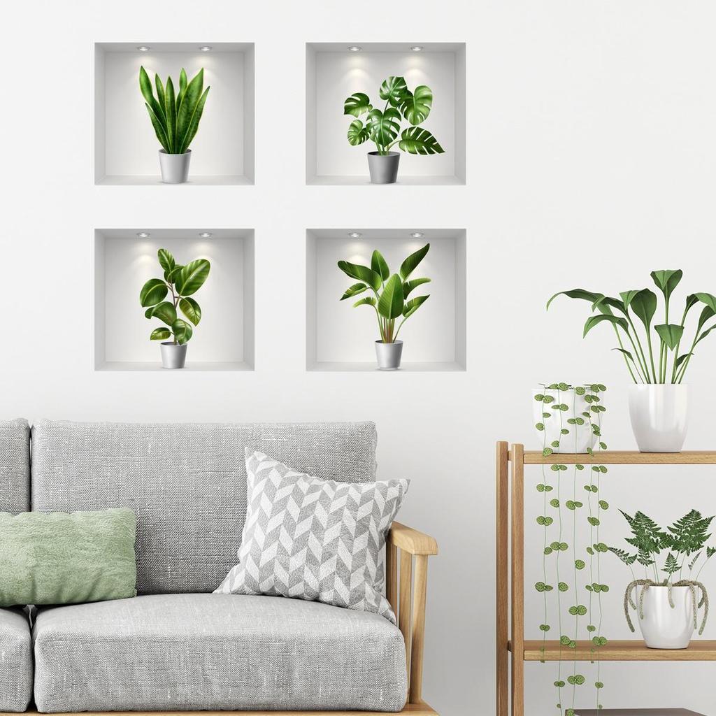 2022 New Creative Simulation Green Plant Potted 3D Wall Stickers Living Room Study Office Waterproof Decorative Stickers