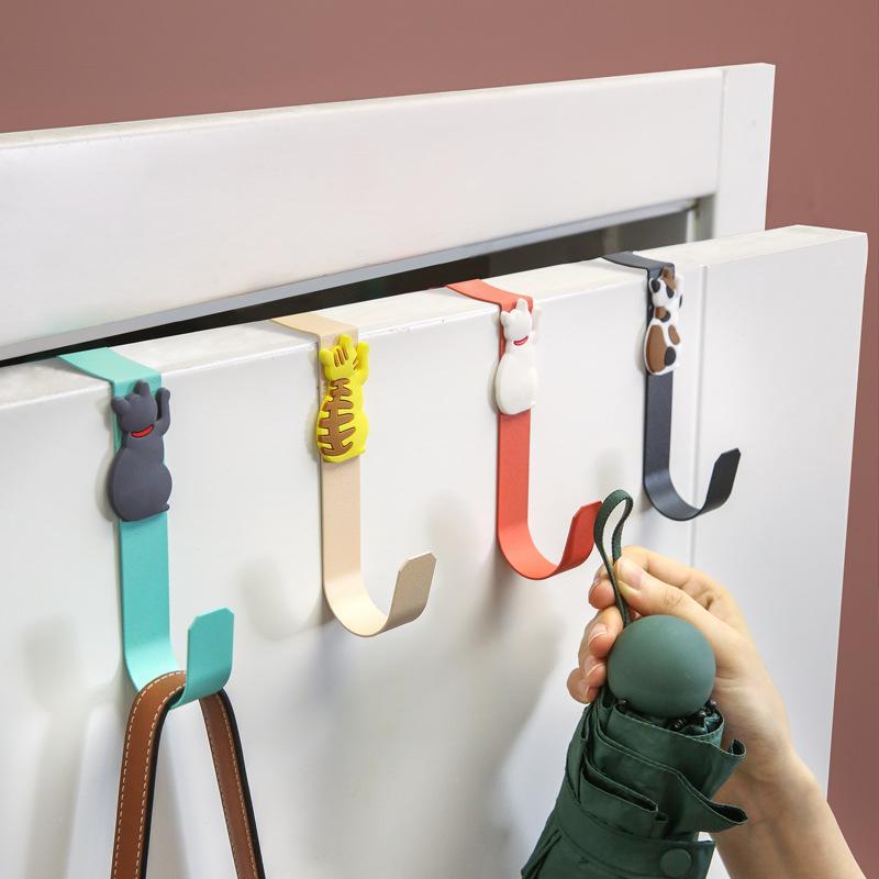 1Pcs Cute Cat Kitchen Cabinet Door Back Hook Free Punching Bathroom Door Back Multifunctional Storage Hook Drawer Robe Hanger