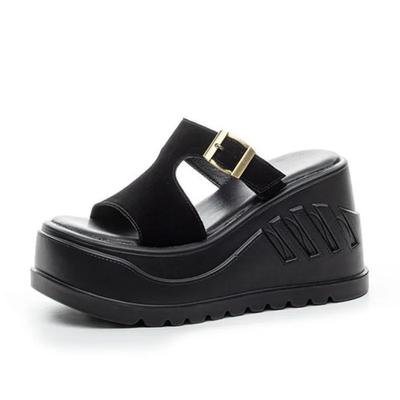 10СМ Натуральная Кожа Супер Высокие Мюли Слингбэки Летняя Обувь На Толстой Подошве Модная Отпускная Повседневная Платформа Женские Туфли-Лодочки