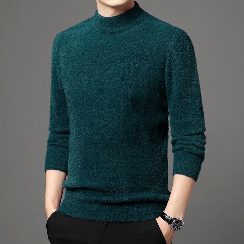 Осенний утолщенный свитер, мужской джемпер с полуводолазкой, вязаный теплый свитер, имитация норки, джемпер для молодежи и людей среднего возраста