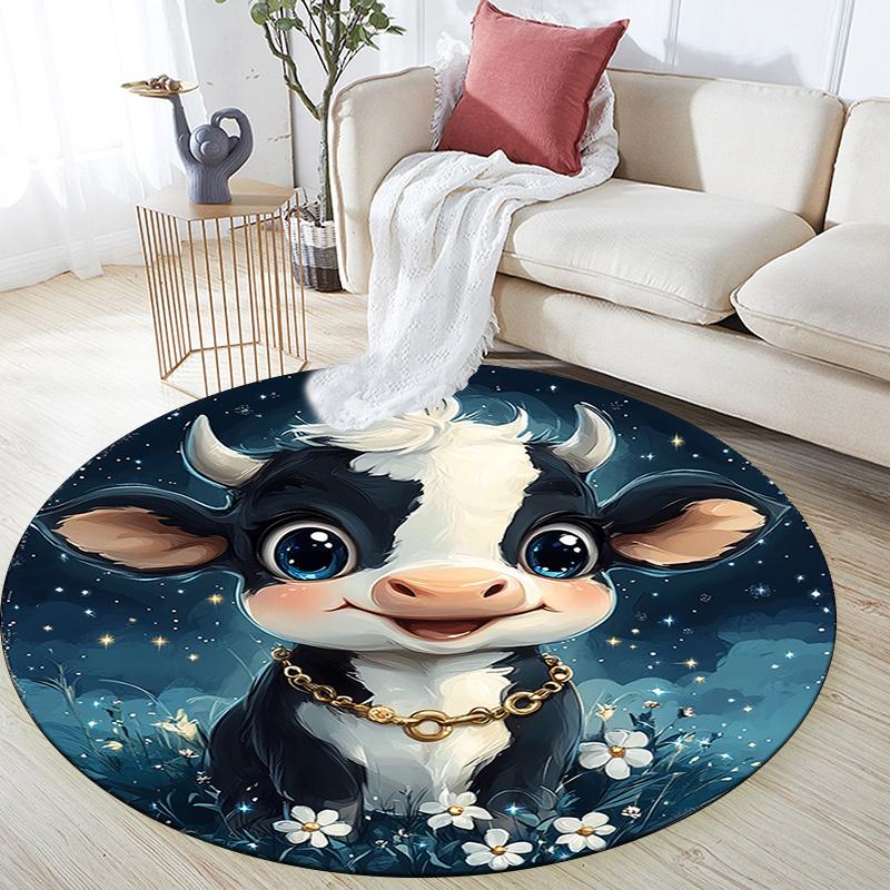 Cute Cow Round Area Rug,Carpet Rug for Living Room Bedroom Sofa Playroom Decor,Non-slip Floor Mat