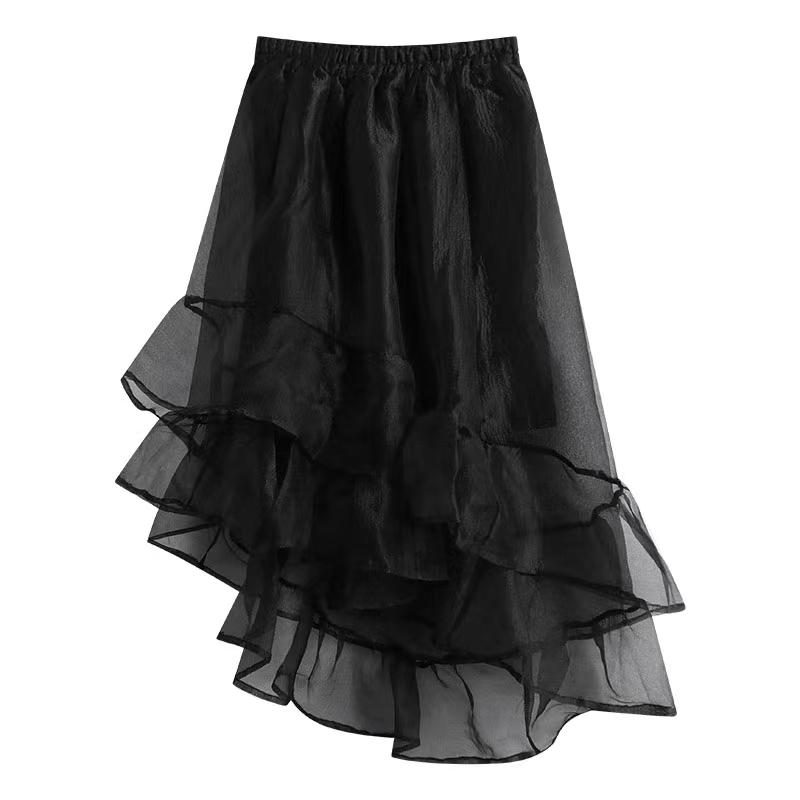 Юбки Женские нерегулярные эластичные юбки с высокой талией Летние юбки трапециевидной формы Универсальная повседневная сетчатая многоуровневая юбка
