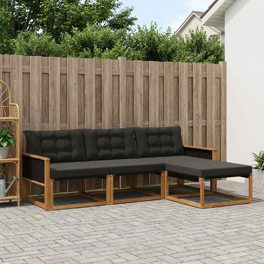 Outdoor Sofa Set with Cushions 4 pcs Natural and Black