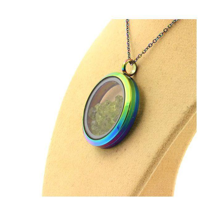 Stones and Minerals. Raw Peridot Necklace. Multicolored Model.