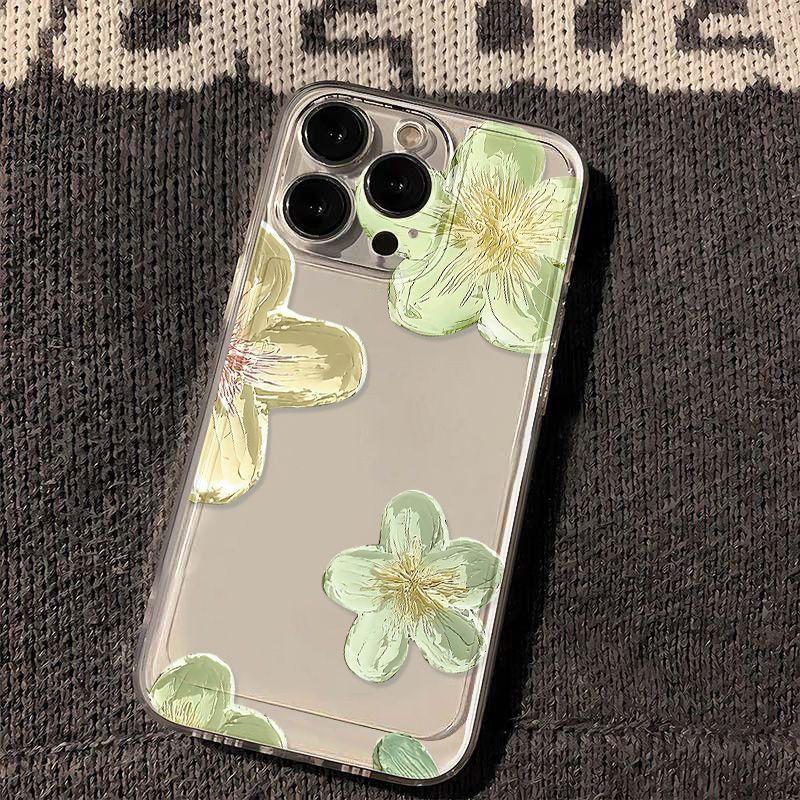 Зеленая масляная живопись цветок подходит для чехла на телефон iPhone17promax Apple 16 14/13 прозрачный 15 импортная торговля