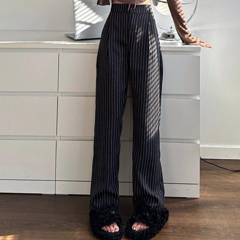 Workout Trousers Casual Pants Women High Waist Wide Leg Pants Breathable Striped Suit Pants Female