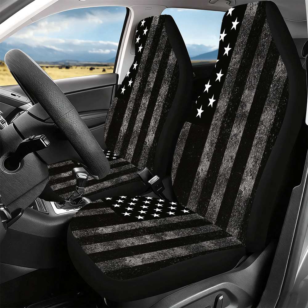 2pcs Black and White Car Seat Covers American Flag Design Perfect for Christmas Women's Car Accessories Fit for Cars Trucks