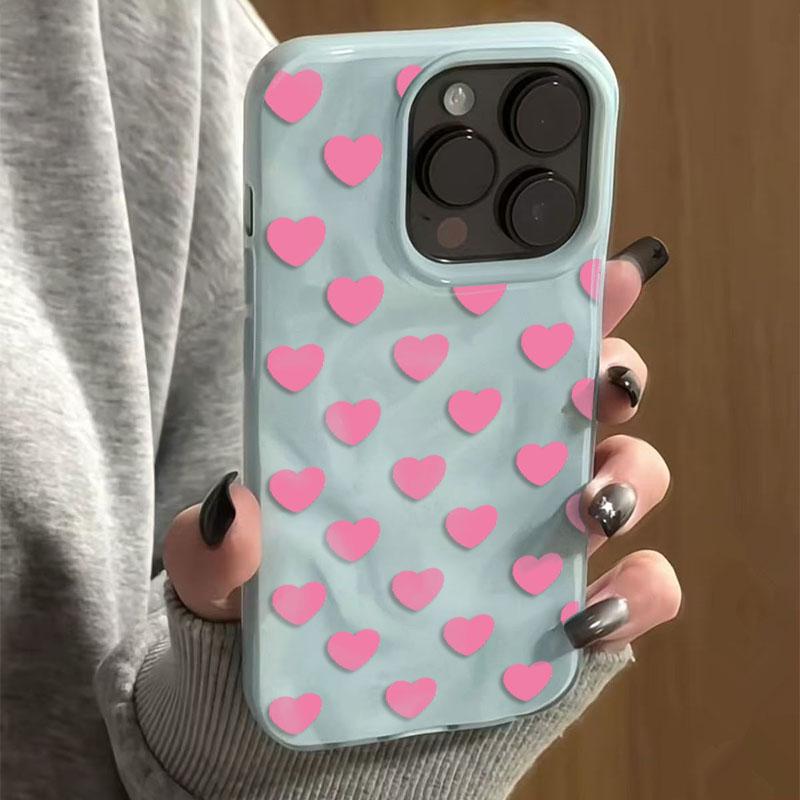 INS Корейский Розовый Сердечный Складчатый Текстурный Чехол Для iPhone 17 16 15 14 13 12 11 Pro Max 16 Plus Конфетный Цвет Ударопрочный Мягкий Задний Чехол