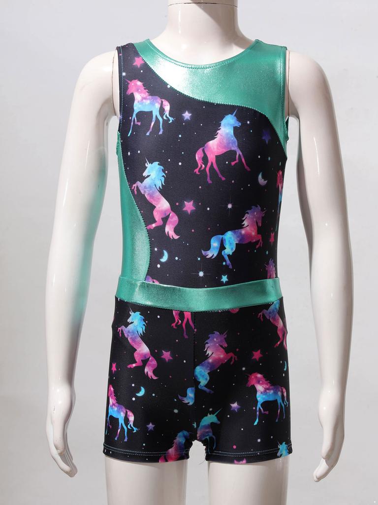 Детские спортивные комплекты для гимнастики, йоги, танцев для девочек, нарядный купальник с принтом и шорты, танцевальная одежда, наряды