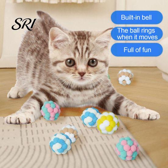 Plush Cat Toy Ball with Built-in Bell Soft Macaron Balls Fun Plaything Bite-Resistant Chew Toys for Indoor Cats and Kittens Noise Making