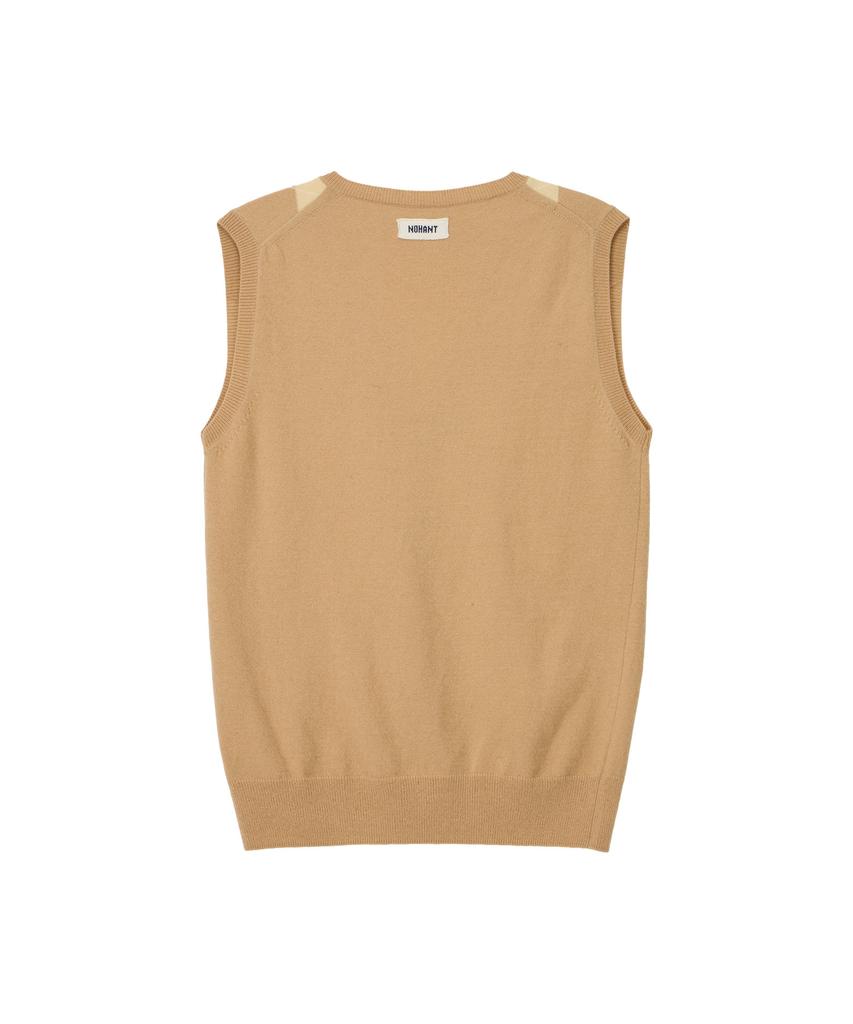 NOHANT Cashmere Blended Argyle Vest Beige