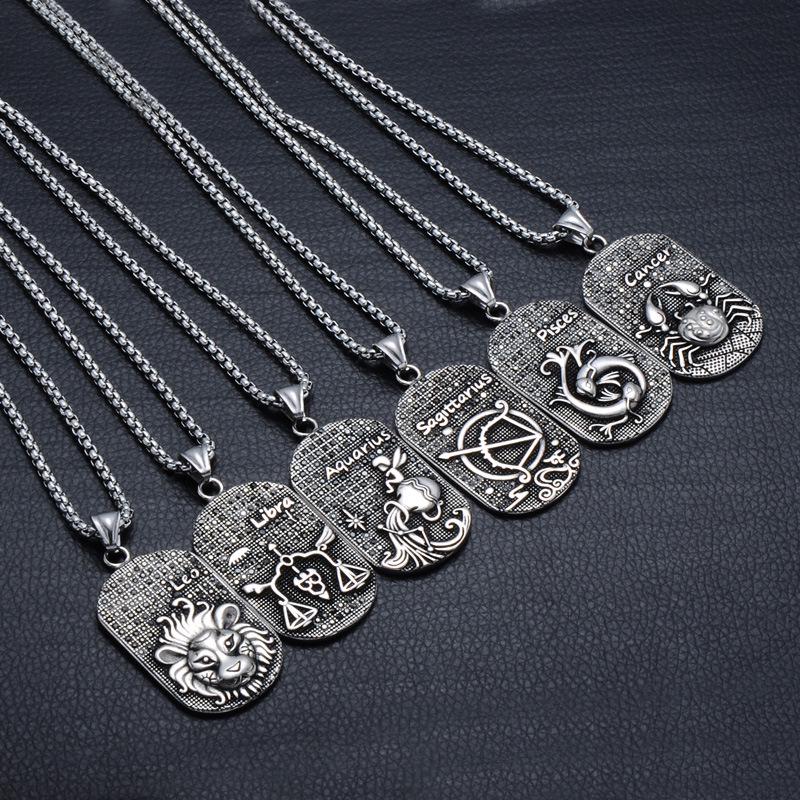 Цепочка из титановой стали для мужчин и женщин. Кулон 12 созвездий. Знаки зодиака в подарок