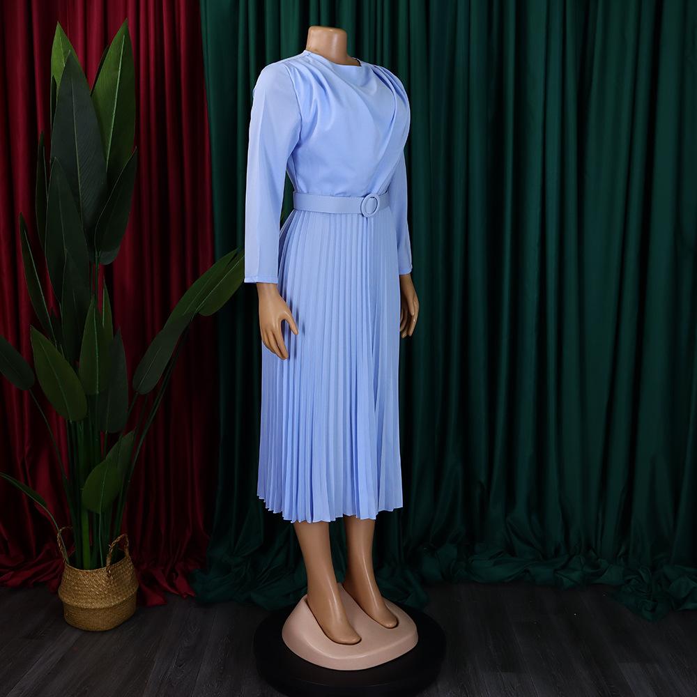 YYFS Women's Fashion Spring Fall Solid Color Print Long Sleeve O-Neck High Waist Casual Dresses