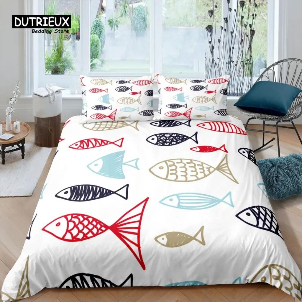 Комплект постельного белья Home Living Luxury 3D Fish с тропическими рыбками: пододеяльник и наволочка, размеры Queen и King (США/Великобритания).