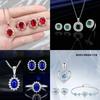 Elegant CZ Gemstone Pendant Necklace Set With Earrings Ring Women Blue Red Yellow Green Purple White Zircon Jewelry