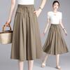 Women Casual Pants Elastic High Waist Adjustable Lace-up Wide Leg Cropped Pants Solid Color Loose Fit Lounge Culottes