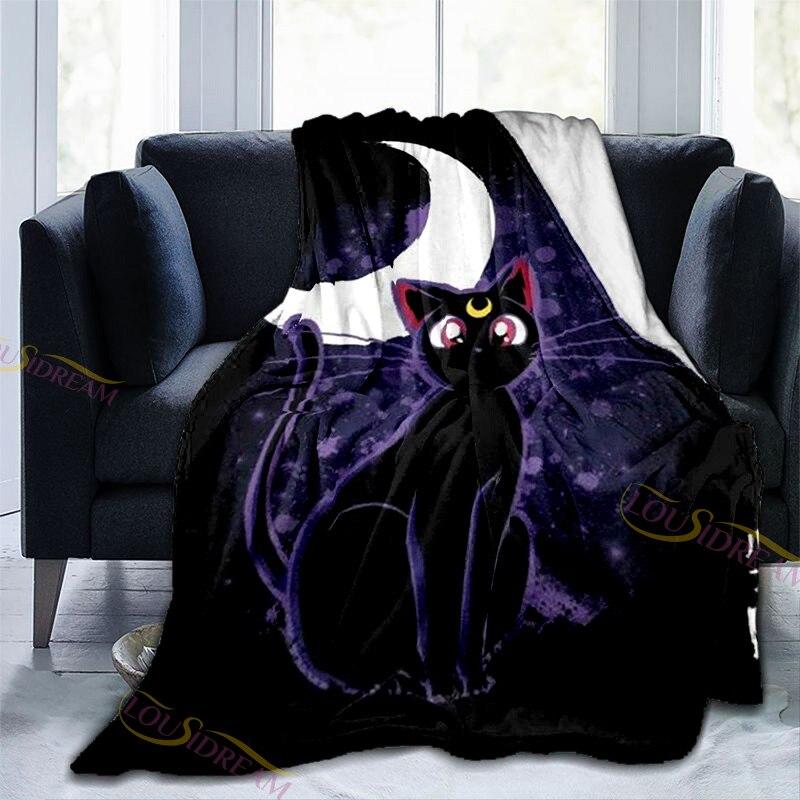 Милое сказочное фланелевое одеяло «Сейлор Мун» Luna Cat, мягкое флисовое одеяло, покрывало для пикника, коврик для йоги, гобелены, домашний декор, подарки