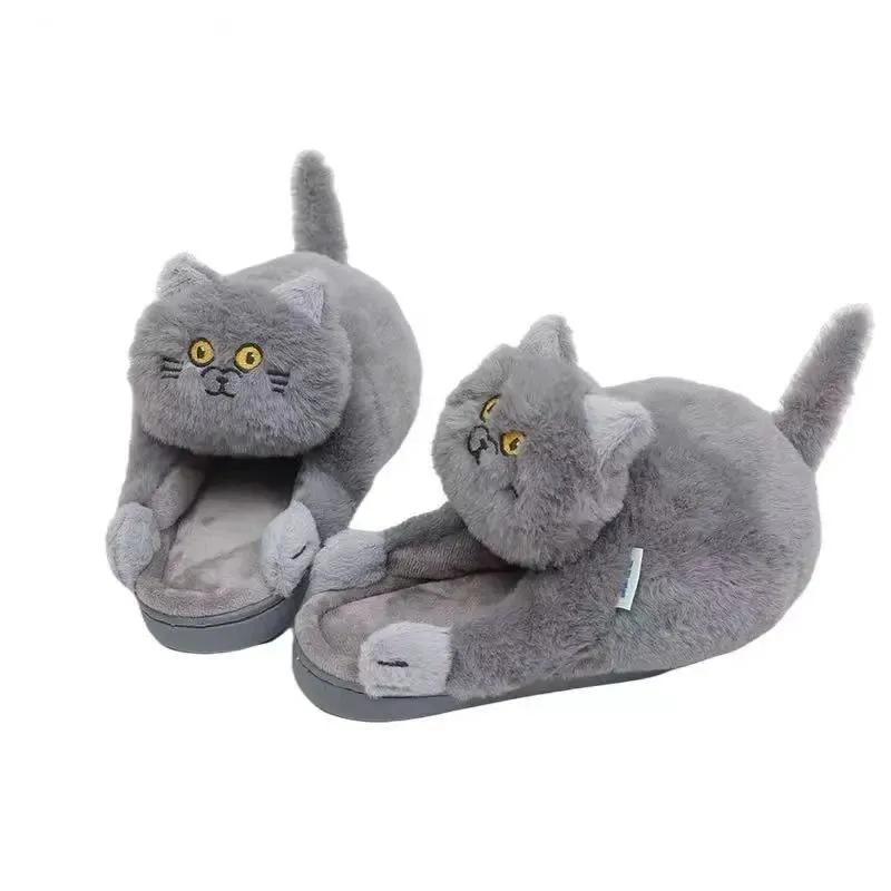 Designer Hug Cat Home Slippers Funny Fuzzy Shoes Slides Ladies Indoor Cuddly Slippers Cute Cat Slippers Black White Cut 2024 New