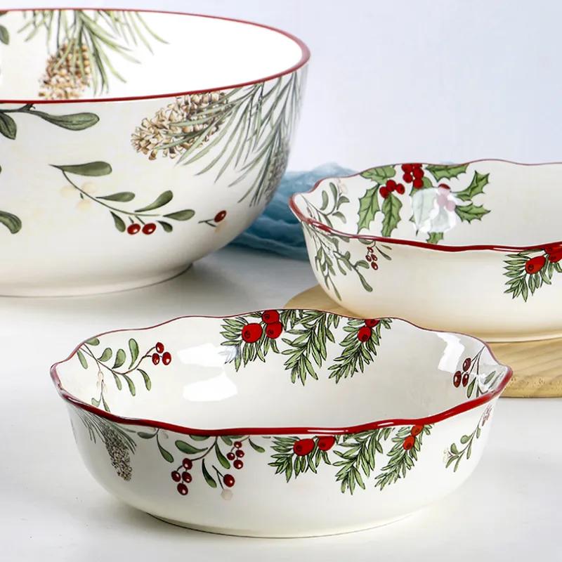 Салатники для фруктов в американском стиле, домашние суповые тарелки, неглубокие тарелки неправильной формы, креативные керамические глубокие тарелки, расписные подглазурной краской, можно использовать повторно