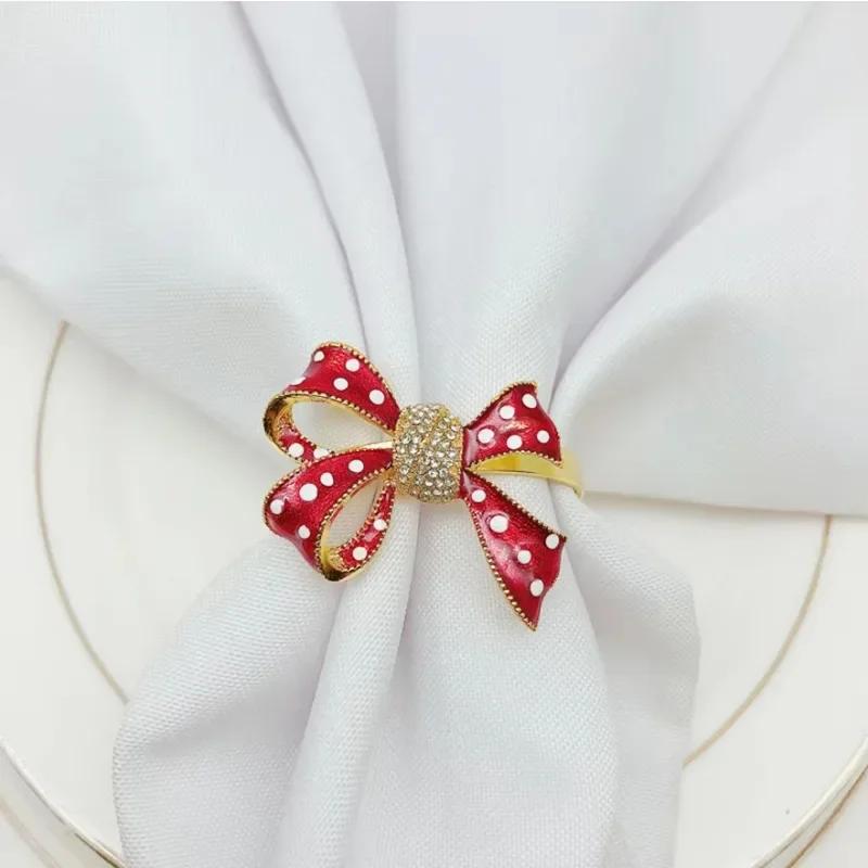 Рождественский красный бант, кольца для салфеток, металлический держатель салфеток, для рождественского украшения дома, украшение стола и аксессуары