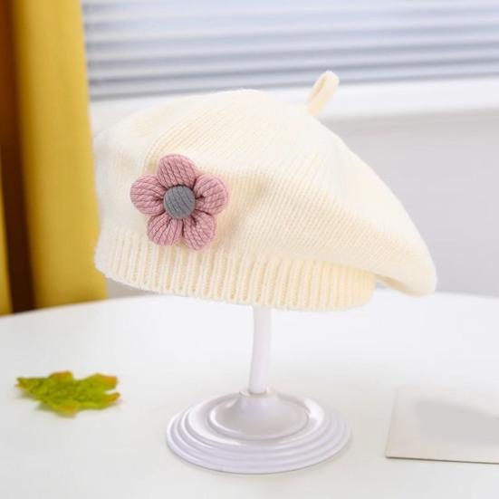 Зимняя шапка для девочек с цветочным декором, вязаная эластичная, нескользящая, детская шапка художника, реквизит для фотосъемки, повседневный головной убор для путешествий, школы, шопинга