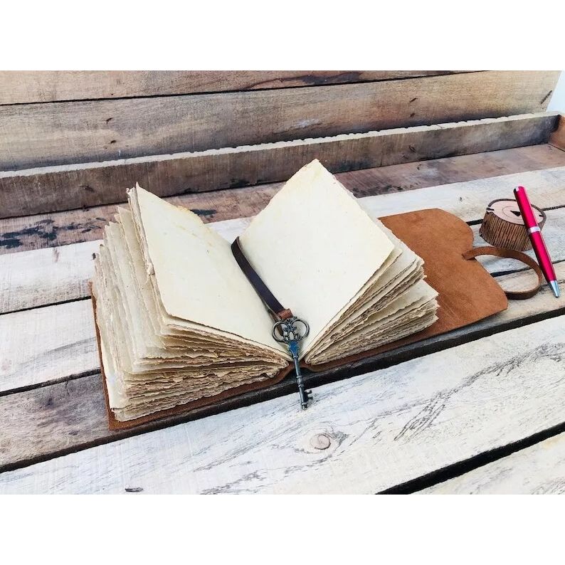 Leather Journal-Handmade Deckle Edge Paper Leather Bound Journal -Book of Shadow