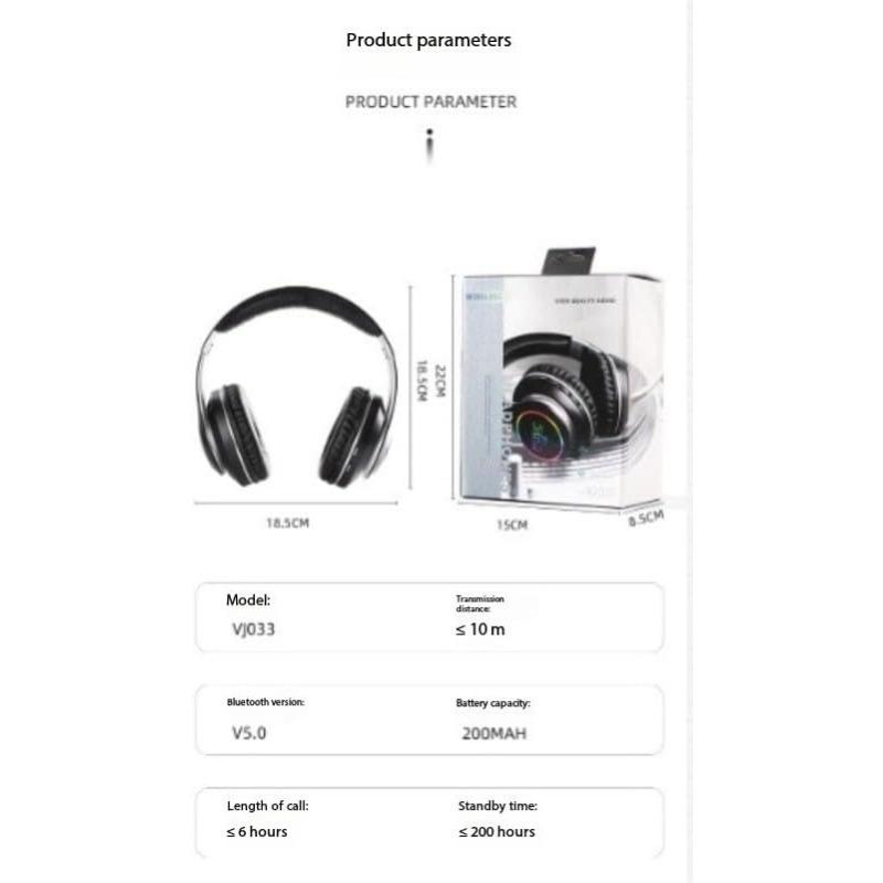 VJ033 5.0 LED Color Head Mounted Sports Headphones, Equipped with 6-hour Foldable Lightweight High Fidelity Stereo Playback Headphones for Telephones