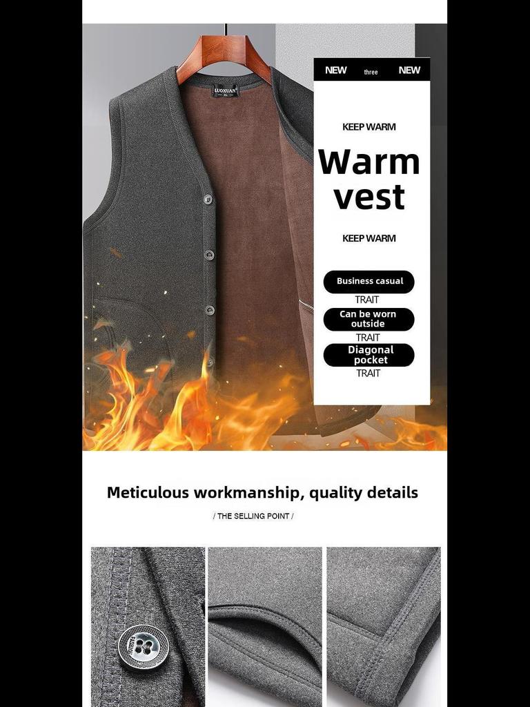 Мужской зимний хлопковый жилет больших размеров - утолщенный бархатный жилет для людей среднего и пожилого возраста