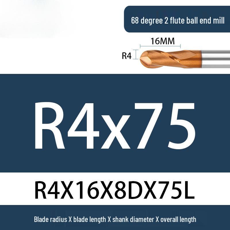 Tungsten Steel Ball Nose End Mill, 68° & 65° CNC Alloy, Extended Reach Cutter