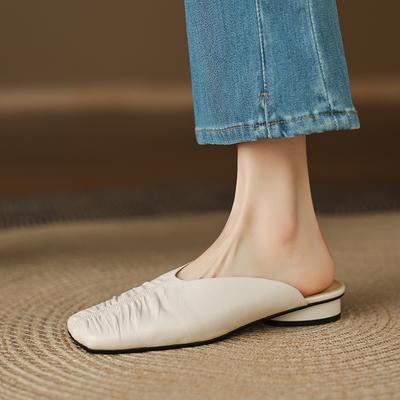 Модные шлепанцы Muller Женские туфли-лодочки Квадратный носок Шлепанцы из натуральной кожи Весна Лето Лаконичная Повседневная Рабочая обувь Женская Обувь для Леди