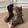 Huge good-looking belt buckle Martin boots women's autumn and winter new thick-soled heightening fashion boots short knight boots