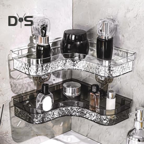 Полка для хранения Caddy с прозрачной стеной без сверления и присоской. Треугольные отсеки. Прочная несущая способность. Простая установка. Угловая полка для хранения в ванной комнате.