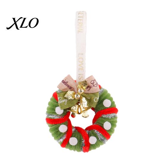 Small Hanging Garland Handmade Pipe Cleaner Christmas Wreath Ornament, Chenille Stems Mini Tree Ornament Crafts with Bow Bells for Holiday Window