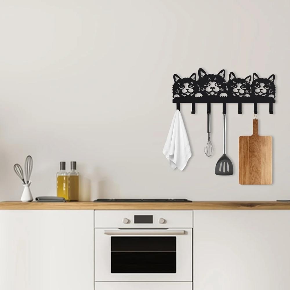 Металлические крючки для одежды Cat, настенные стильные крючки для пальто, шляп, полотенец | Настенные крючки для входа с изображением животных | Функциональный декор