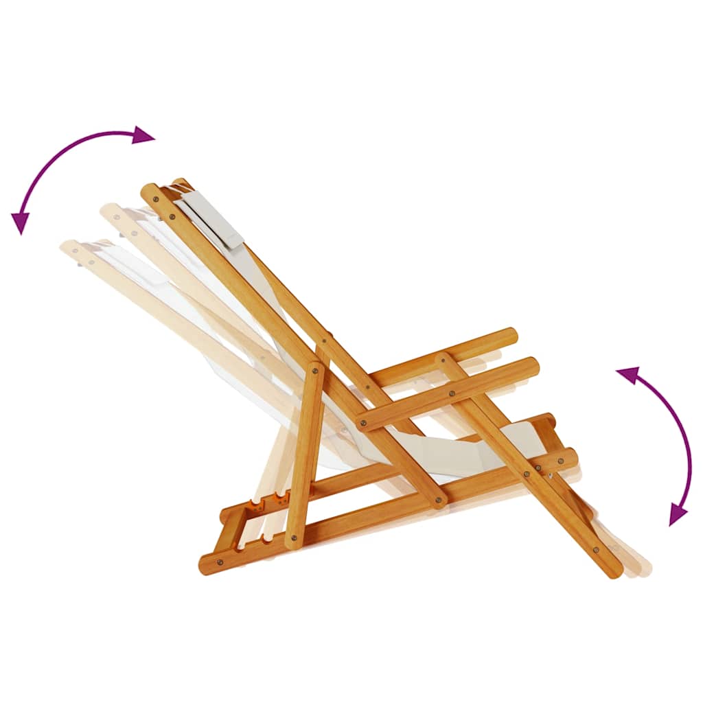 Folding Beach Chair with Armrests Taupe Color Acacia Wood Frame & Textilene Seat