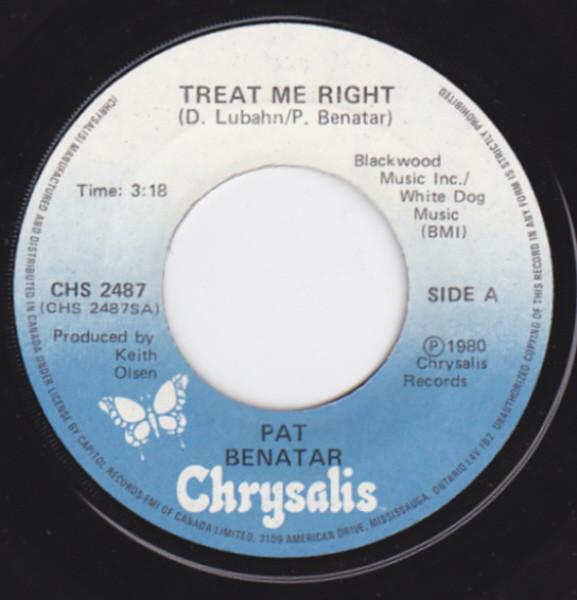 7-дюймовая пластинка ПЭТ БЕНАТАР Treat Me Right CHS2487 Chrysalis 1980 Канада Рок Б/у