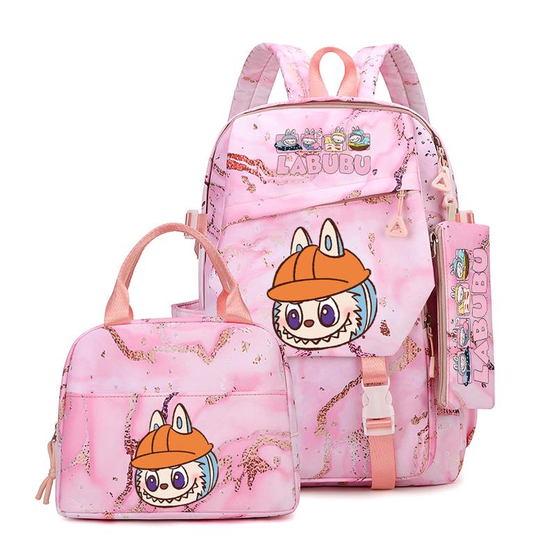 3Pcs/set Cute Printed Backpack Lunch Bag Pencil Case Teen Child Girl Kid Schoolbag Student Bookbag Knapsack Women Travel Bag Gift