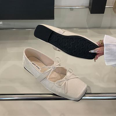 Мода 2025 Новая мода Туфли-лодочки женские с бантом-бабочкой Плоская обувь Мелкая Женская Обувь с квадратным носком Шелк Женские Балетки Обувь Слипоны