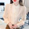 Chinese Style Fashion Autumn New 2024 Long Sleeve Stand Collar Lace Chiffon Blouse Shirt Women Tops Blouses Shirts J434